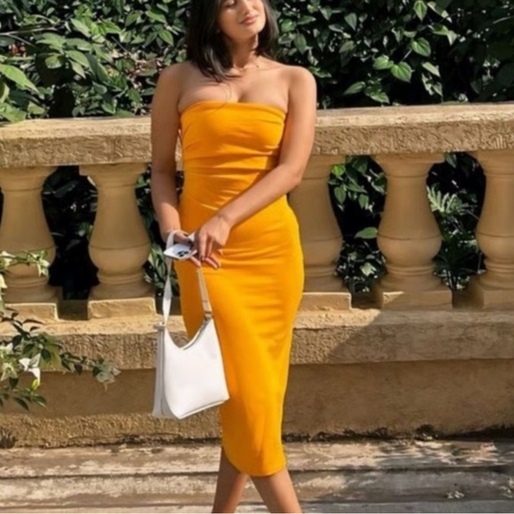 Zara Dresses & Skirts - Zara Strapless Mustard Dress
